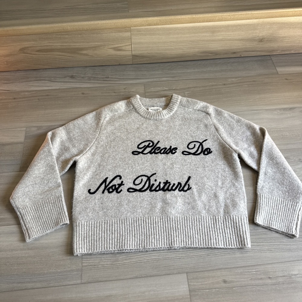 Abercrombie & Fitch Sweater Women's Sz S Beige Embroidered Please Do Not Disturb